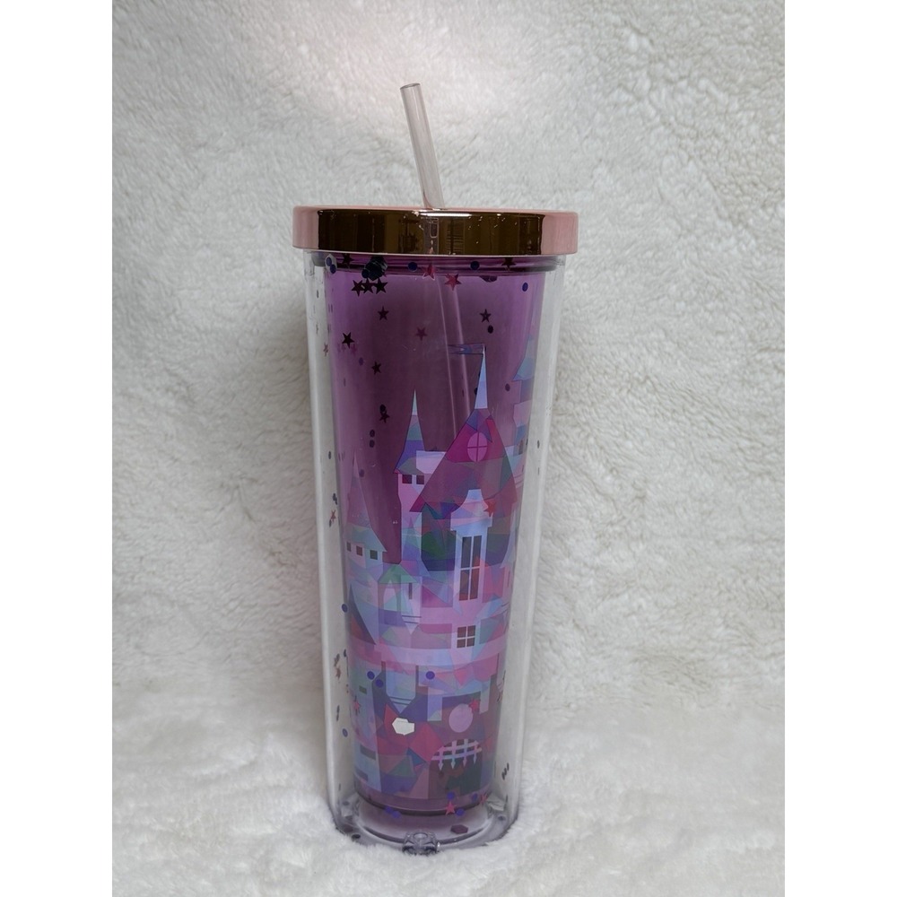 Disneyland Castle Fantasyland PInk Geometric Shapes 22 fl oz Tumbler w Lid READ